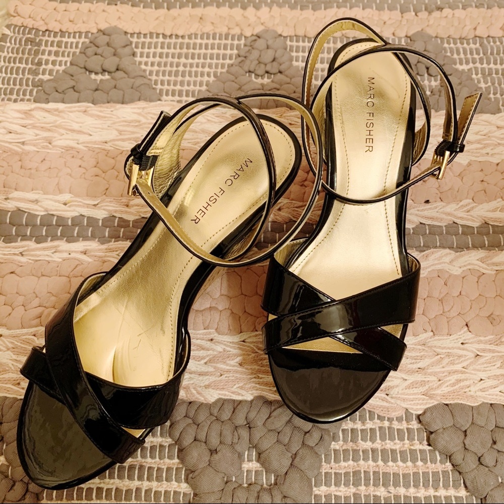 Marc Fisher | Black Ankle Wrap Wedges Size 8 1/2
